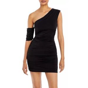 AQUA Mini Dress Size Medium Black‎ Ruched One Shoulder Cocktail Party NWT